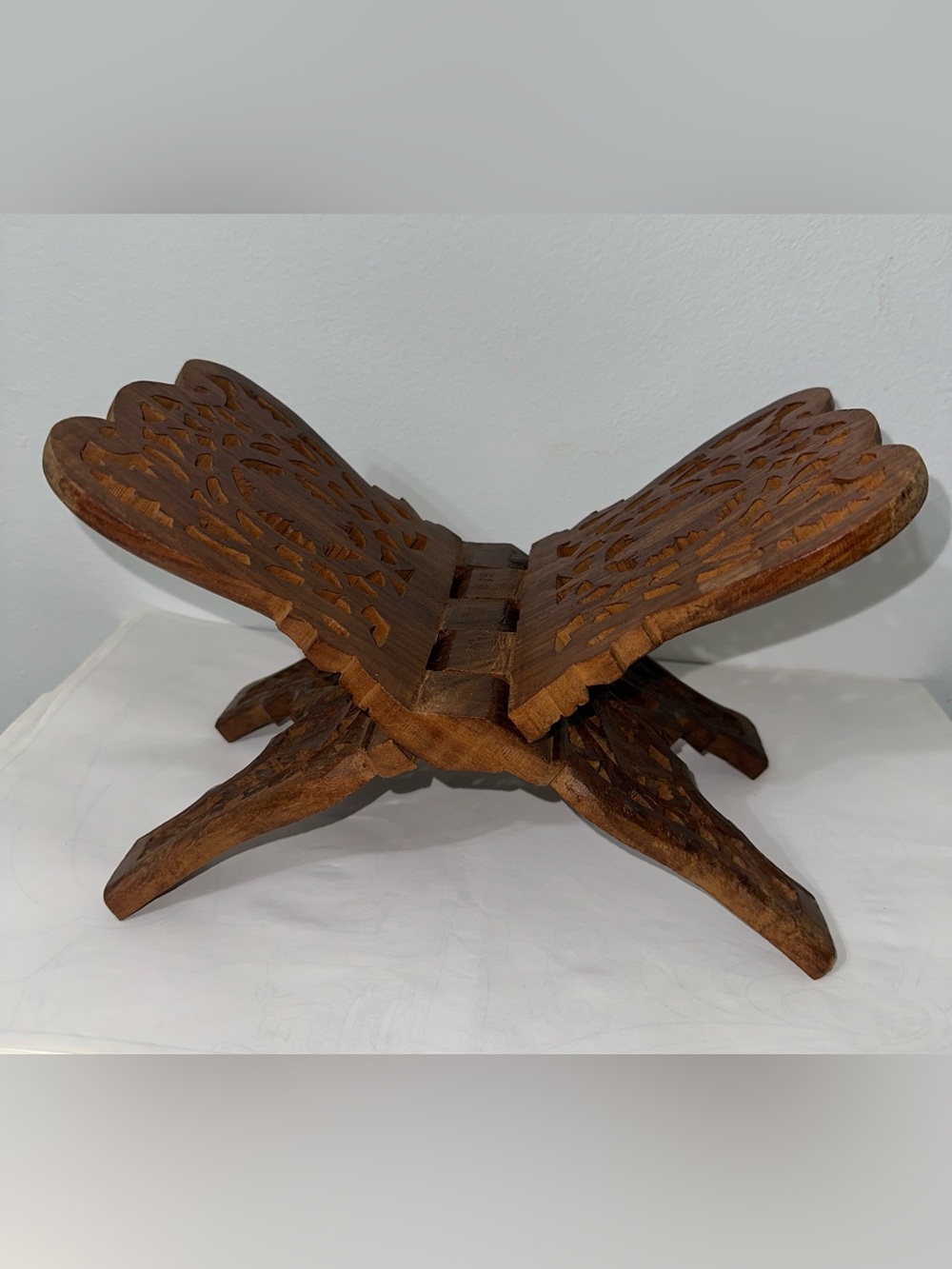 Vintage Hand-Carved Wooden Folding Book Stand (Rehal)
